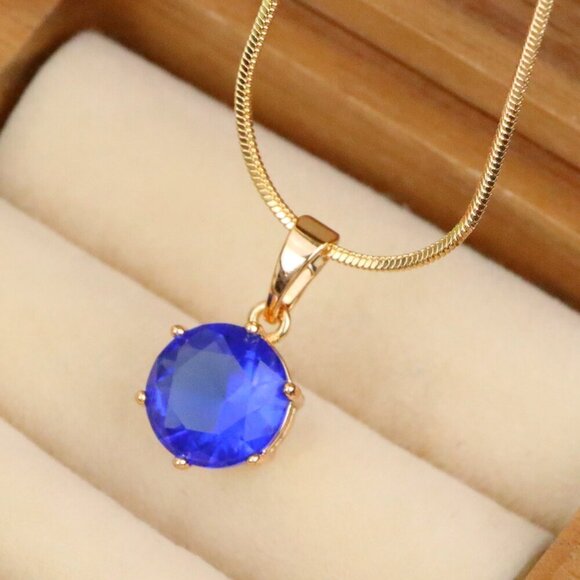 "Sapphire Blue Round Pendant in Rose Gold Setting with Prong Hold, XPPT1496 - Picture 1 of 13